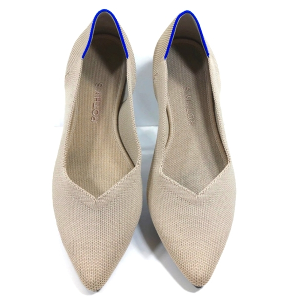 SS1640 EUC $149 Rothys Ecru Pointy Toe Ballet Flats—left shoe:9, right shoe:9.5 - Picture 2 of 10